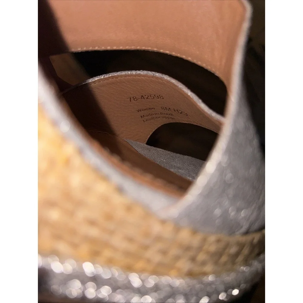 Johnston & Murphy 8 M Marcia Leather Espadrille Wedge Sandals Silver Metallic
